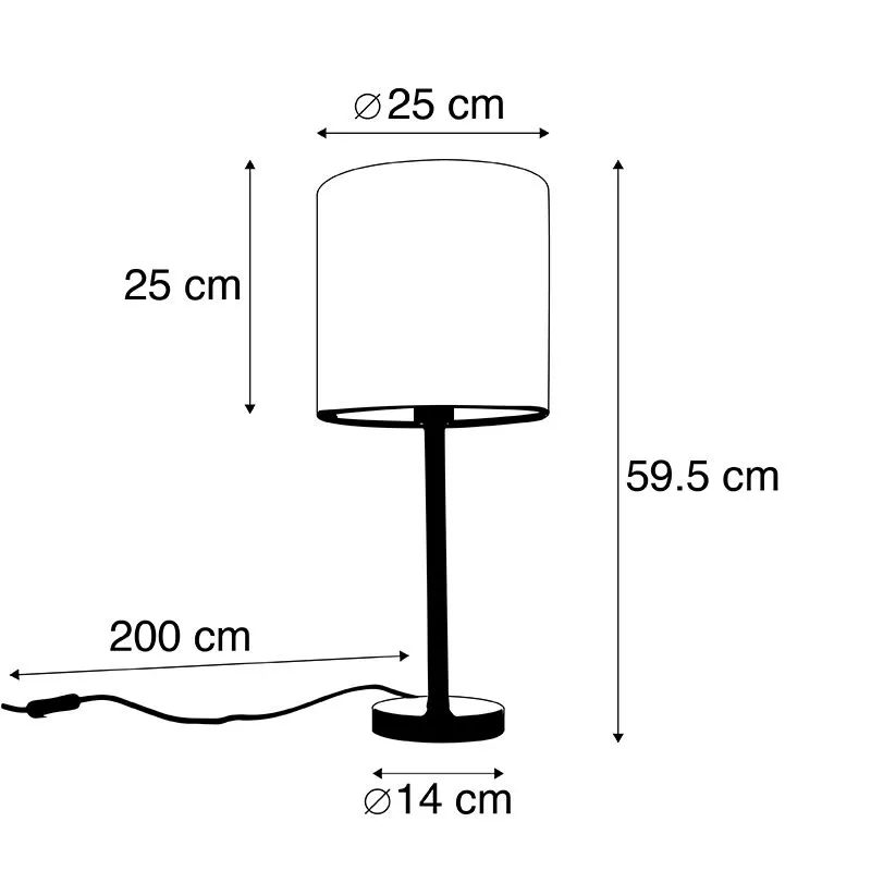 Lampe de table moderne noire avec abat-jour or 25 cm - Simplo
