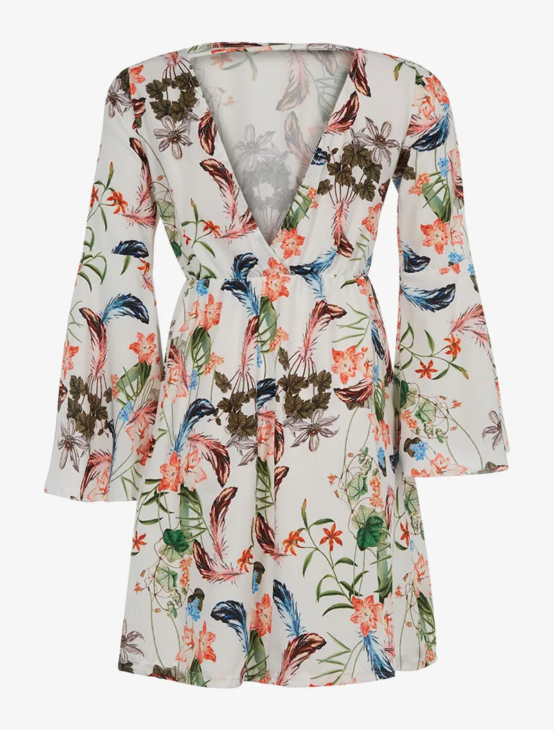 Robe imprimée dos V - blanc