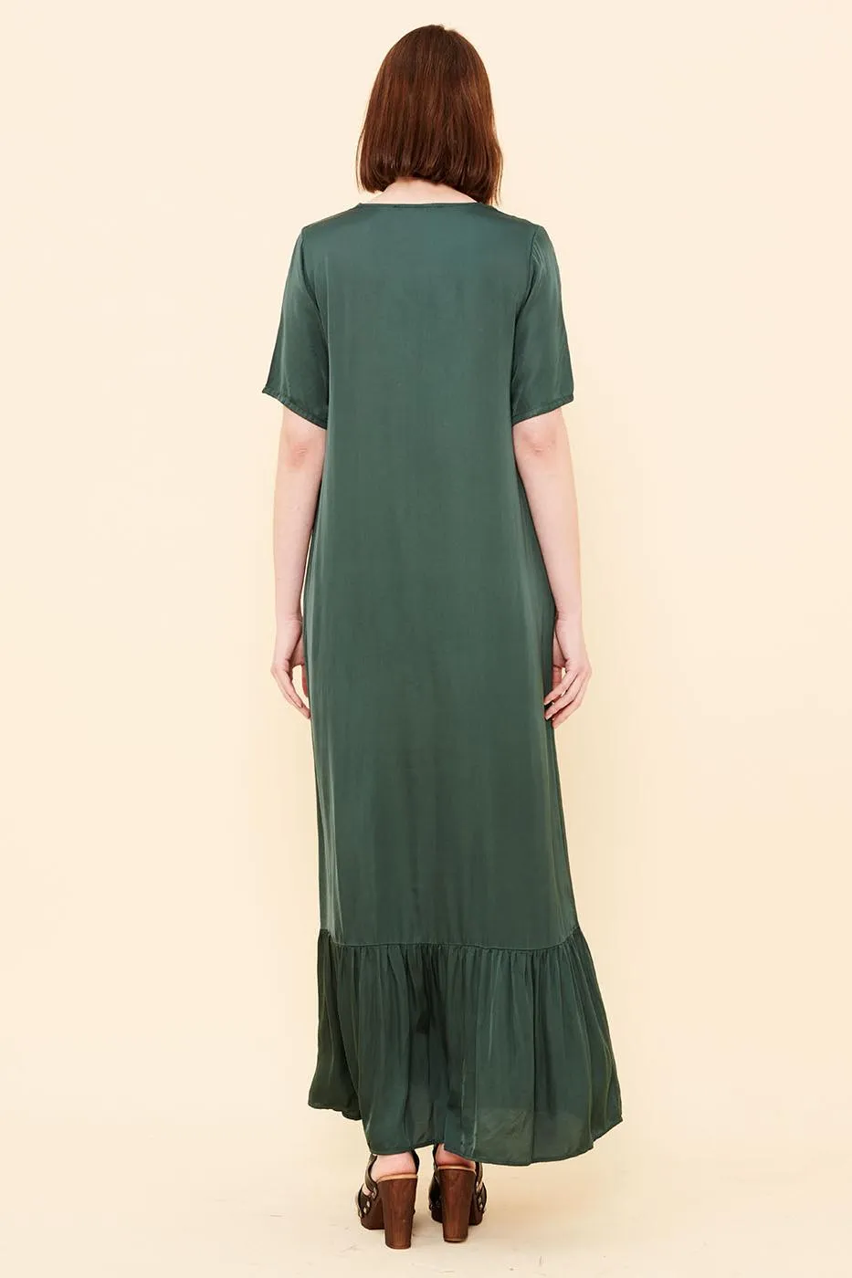 Robe longue en satin à volant - S/36